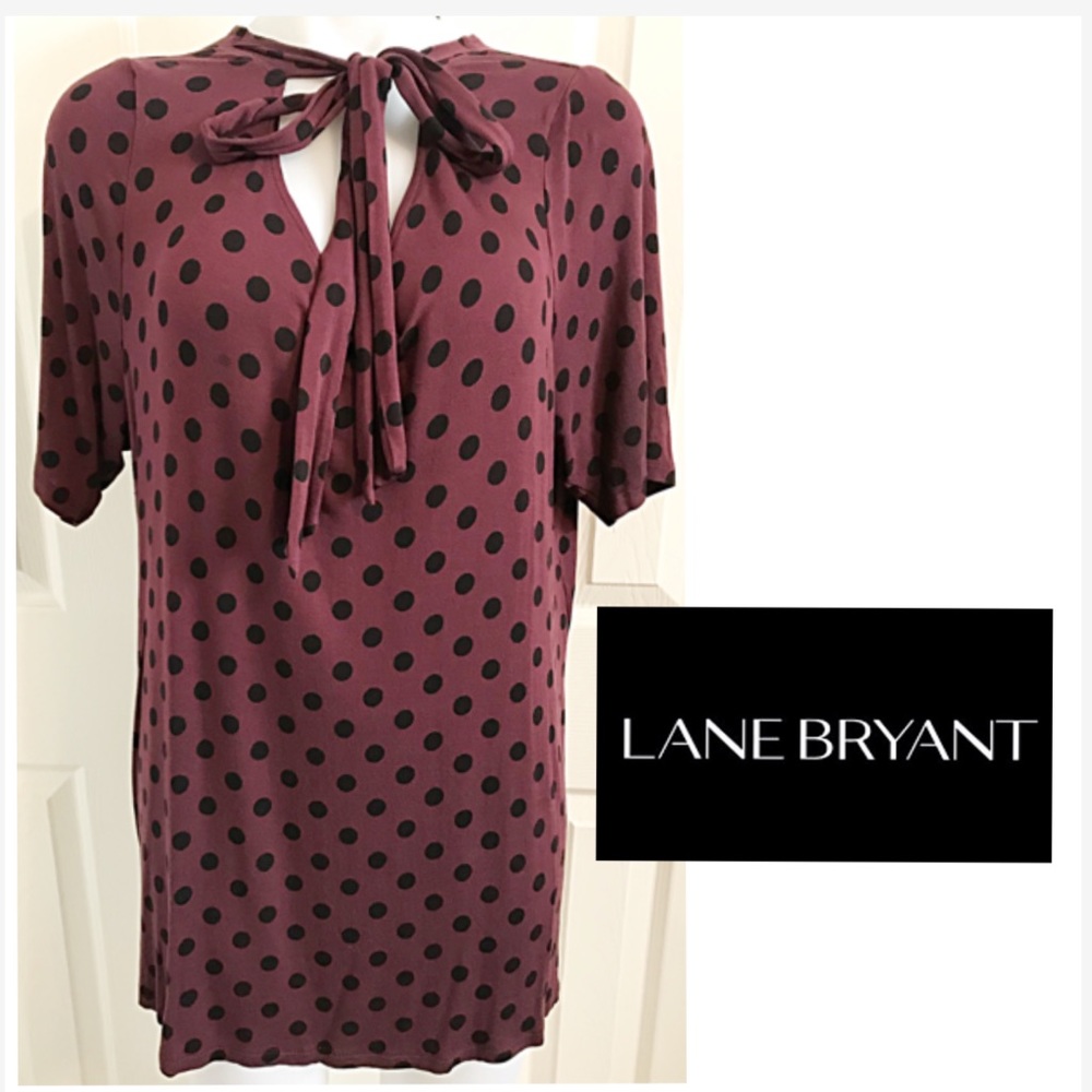 Lane Bryant, Key Hole Tie Neck, Short Sleeve Tunic